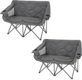 ARROWHEAD OUTDOOR 2-Pack Portable Folding Double Duo Camping Chair Loveseat w/ 2 Cup &amp Wine Glass Holder Carrying Bag Supports up to 500lbs