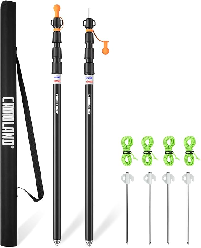 CAMULAND Tent Poles Heavy Duty Tarp Poles Canopy Poles Aluminum Tent Poles with Non-Slip Cone Bottom Adjustable Telescoping Tarp Poles