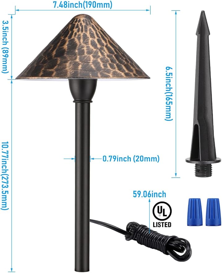 LEONLITE LED Landscape Path Light 3W 147LM 12-24V AC/DC ETL CRI90+ Wired Outdoor LED Walkway Light Unique Vintage Golden Texture Aluminum Construction Low Voltage Pathway Lights 3000K Pack of 4