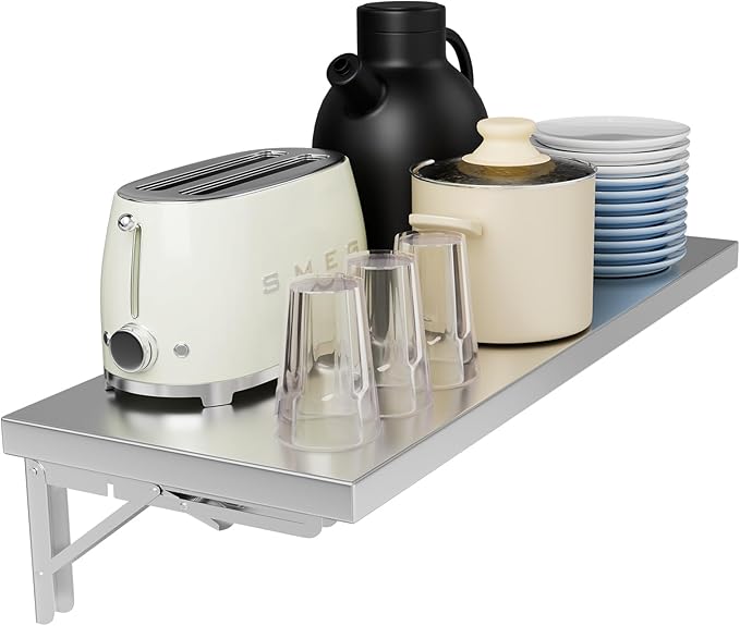 Folding Wall Shelf 31.5 x 12 Stainless Steel Wall Mounted Folding Table 110lb Capacity Floating Concession Shelf for Food Trucks Trailer Windows Kitchen Restaurant Garage Utility Room