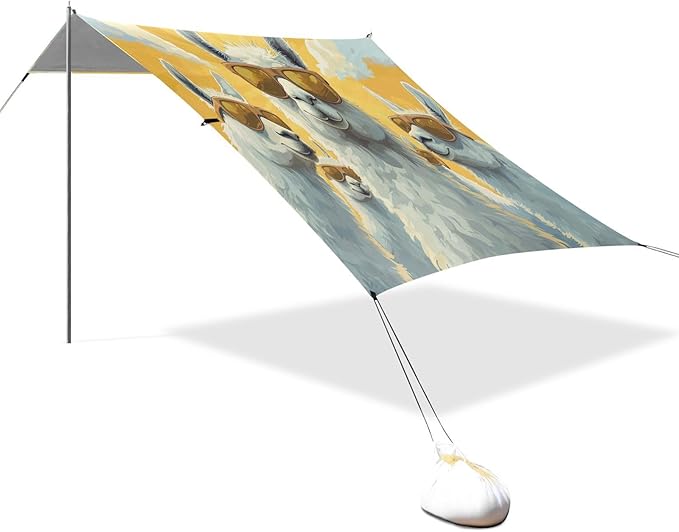 ALAZA Llamas with Sunglasses Beach Tent Sun Shelter UPF50+ Protection Beach Shade Canopy w/ 4 Sandbags for Outdoor Camping Fishing Backyard Fun Picnic 10x9 ft