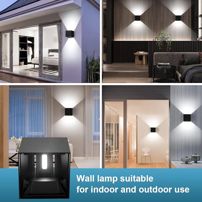BIRTALO 20 Watt LED Up and Down Outdoor Wall Lights Adjustable 6500K Modern Wall Sconce Square Waterproof Black Aluminum Exterior/Interior Porch Lighting for Living RoomGardensStairs2 Pack