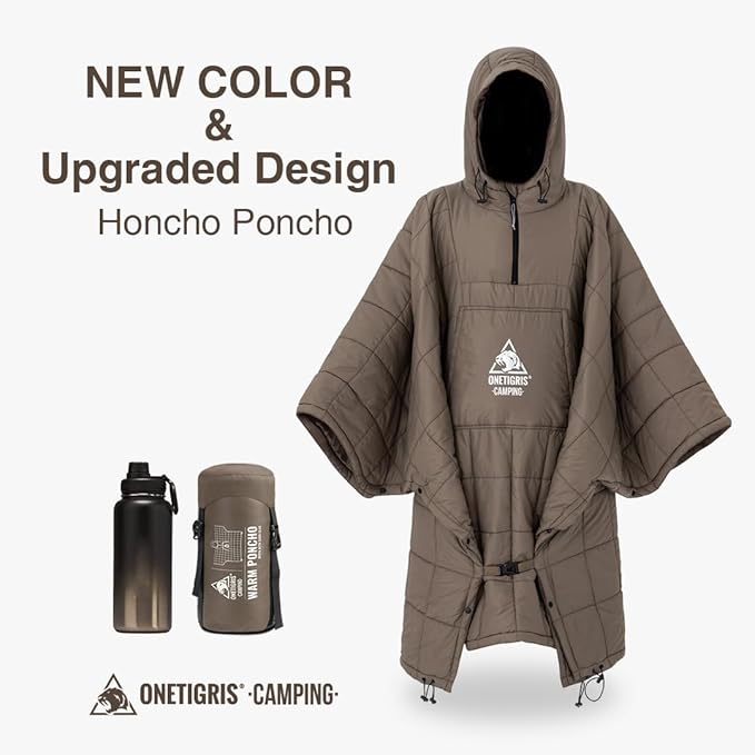 ONETIGRIS Camping Blanket Poncho with with Recycled Synthetic InsulationWearable Hoodie Blanket | Ultralight Water-Resistant Warm Camping Blanket for Outdoor Hiking Stadium