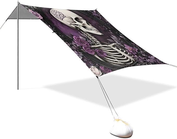 Beach Tent Sun Shelter Purple Skeleton Lightweight &amp Easy Setup Beach Shade Canopy for Camping Fishing