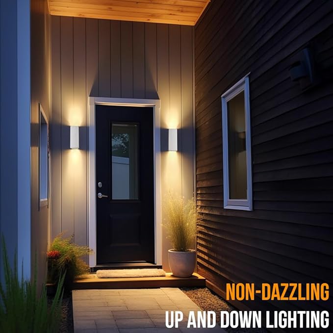 wowlite Modern Porch Lights White 2 Pack Dust to Dawn Outdoor Light Waterproof Outdoor Wall Lights Exterior Up and Down Lighting 13 Square Outdoor Wall Sconce Lights for House Garage Front Door