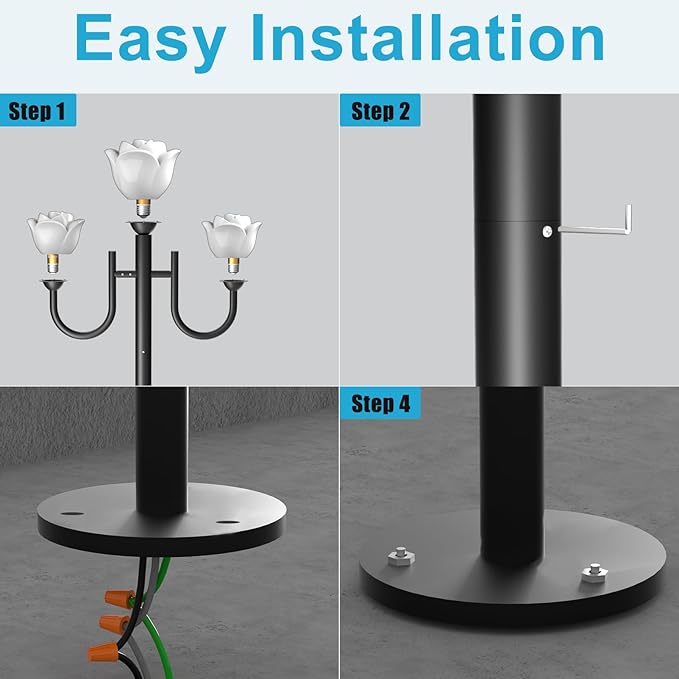Lightdot 3-Lights Outdoor Lamp Post Light IP65 Waterproof Street Light Pole Lights Fixture with Flower Shade Outside Post Lights for Yard/Garden/Driveway (3000K LED Bulbs Included)