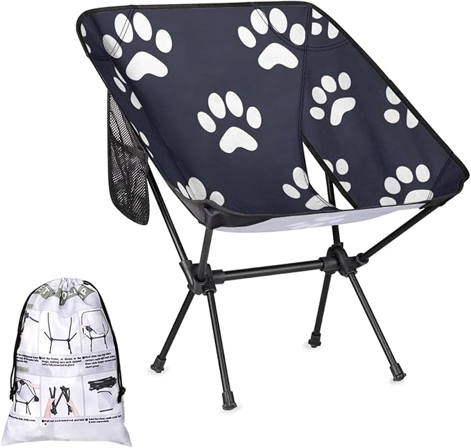 Honeybaby Folding Camping Chair Dog Paws Print Camping Chairs Lightweight Portable Chair Outdoor Foldable Chairs for Camping Travel Picnic Beach Hiking
