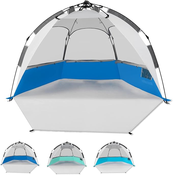 6 Person Large Instant Pop Up Beach Tent UV Protection Portable Easy Setup Sun Shade Shelter for Whole Family Extended Floor with 3 Ventilating Mesh Windows for Outdoor Camping Fishing