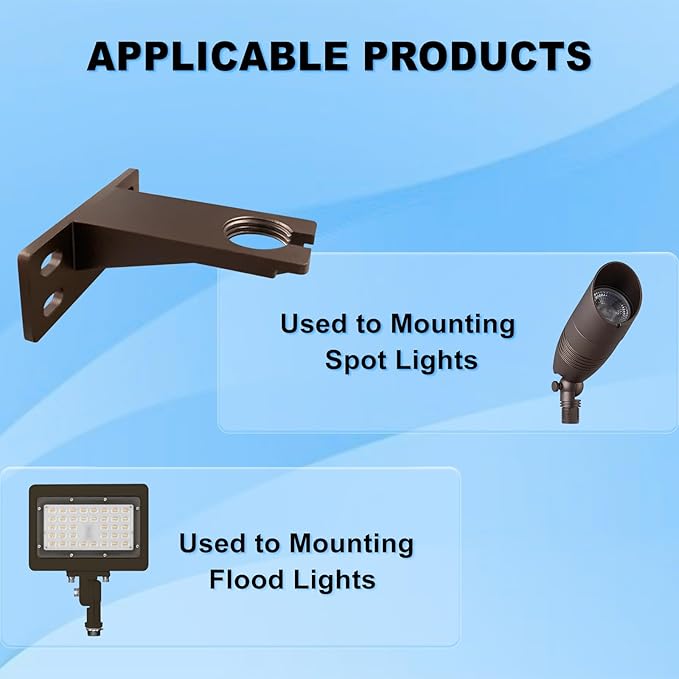 Landscape Lighting Gutter Brackets Mounting Bracket Base Plate for Spotlights Spot Flood Lights Outdoor Landscape Lighting Mounting Accessories Die-Cast Aluminum Bronze Pack of 6