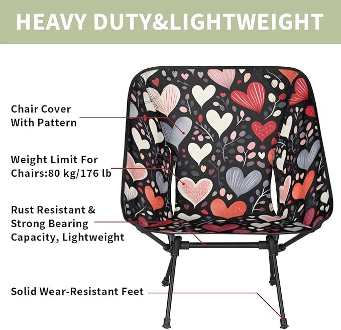 Pardick Portable Camping Chair Grass Heart Ultralight Folding Camping Chair Backpacking Hiking Chair with Cup Holder for Outdoor Travel Beach Picnic Festival Compact Portable 176 lbs Capacity