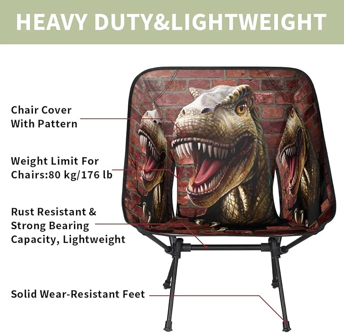3D Dinosaur Camping Chair Lightweight Portable Folding Camp Chairs for Adults Easy Installation for Camping Fishing Hiking Picnic Travel Festival Supports 176lbs