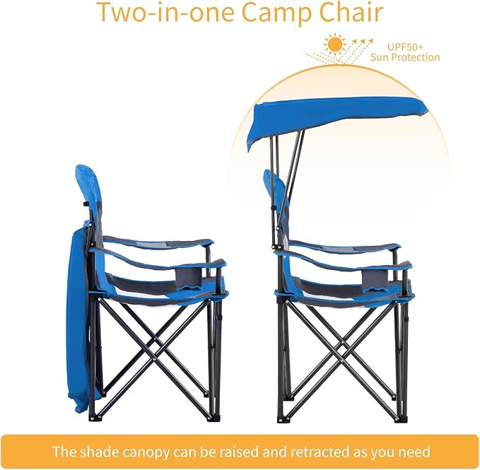 ALPHA CAMP Oversized Camping Chair with Shade Canopy Folding Lawn Chairs