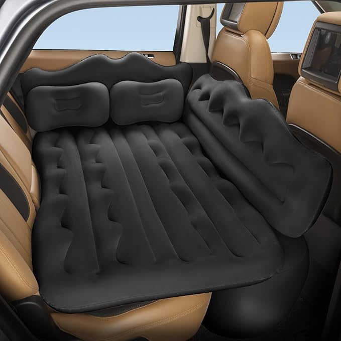 BEBAS Car Air Mattress Inflatable Truck Camping Mattress for Back Seat Thickened SUV Portable Travel Sleeping Pads with 2 Pillows &amp Air Pumps Fits Most Sedan/Pickup/Van Black Bed