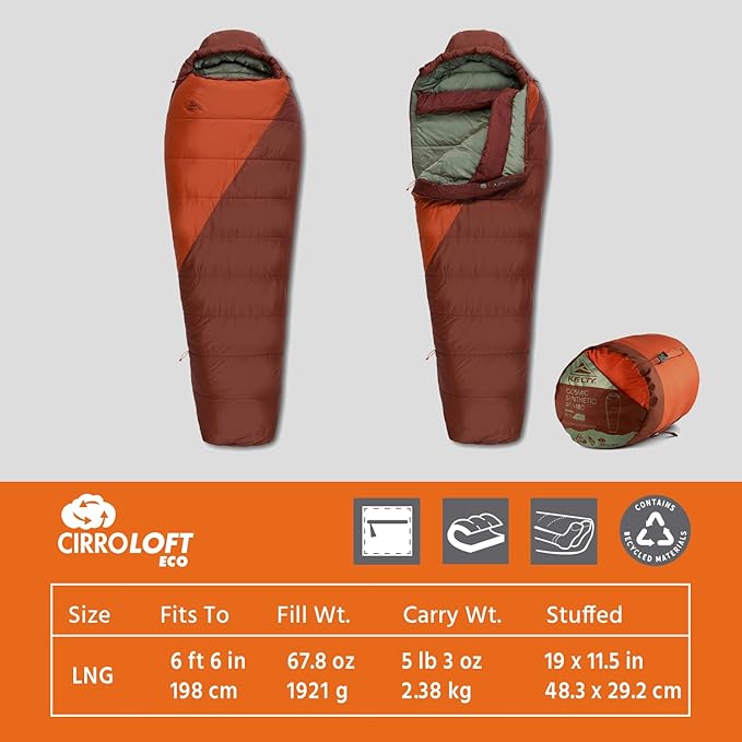 Kelty Cosmic Synthetic Fill 0 Degree Backpacking Sleeping Bag Regular – Compression Straps Stuff Sack Included