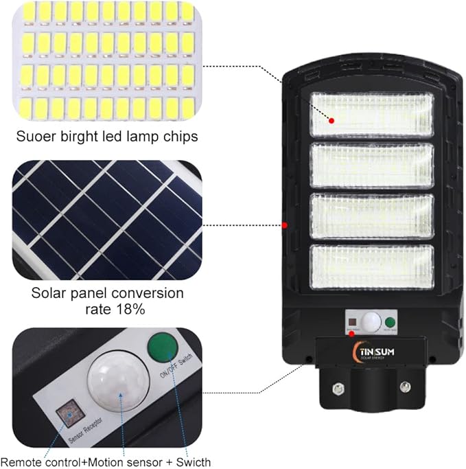 2 Pack Solar Street Light Outdoor200w 6000LM Solar Motion Flood Lights IP66 Waterproof Dusk to Dawn Led Remote Control for GardenPaking LotPoleBarnWall Lighting