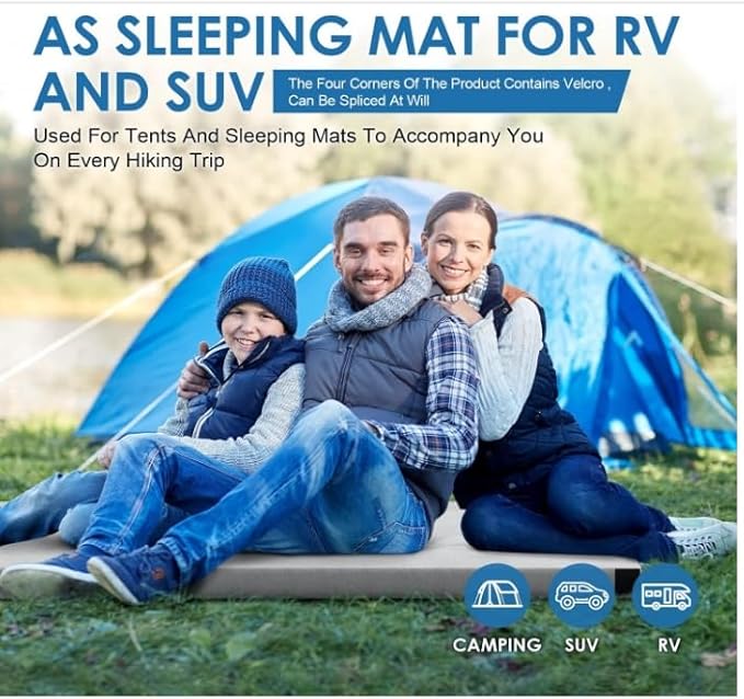 Kingfun 3 Inch CertiPUR-US Memory Foam Camping Mattress Waterproof Roll up Sleeping Pad Thick Floor Sleeping Mats for Tent with Removable Travel Bag