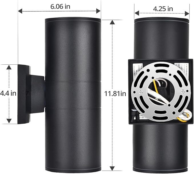 wowlite Outdoor Wall Light Exterior Lighting Matte Black Waterproof Wall Mount Cylinder Design Up Down Light Fixture for Porch Backyard and Patio 1 Pack