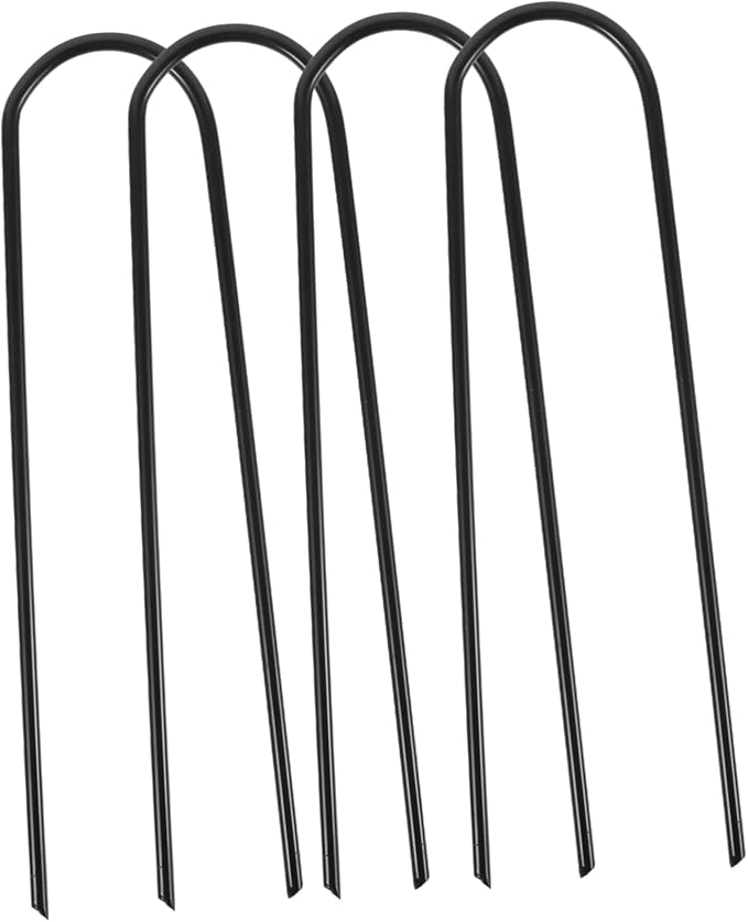 4pcs U Shaped Iron Tent Stakes Durable Ground Anchors for Camping Trampolines and Outdoor Activities Heavy Duty Wear Resistant Easy to Insert Hard Soil