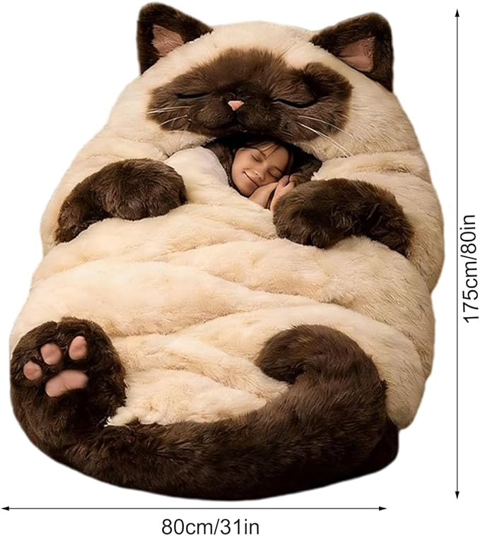 Cat Sleeping Bag for Human | Fluff-y Cat Sleeping Bag for Adults | Adorable Cats Envelope SleepingBags | Washable Warm Blanket for Camping Travel Sleepovers Home Lounging