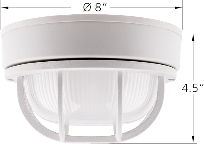 YoonLIT 8.0 inch Outdoor Round LED Bulkhead Light Fixture Wall or Ceiling Flush Mount Waterproof for Porch Basement Hallway Balcony 11.5W 900 Lumens 5000K White Finish 1-Pack