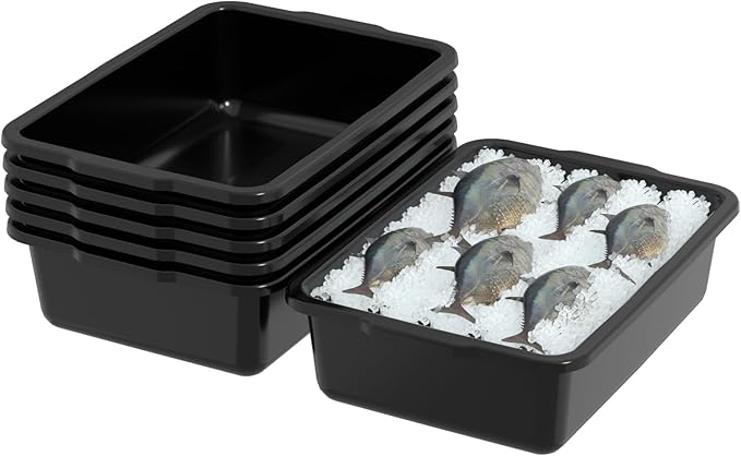 6 Pack Large Plastic Utility Bus Trays 22 Liter Restaurant Bus Tub Black