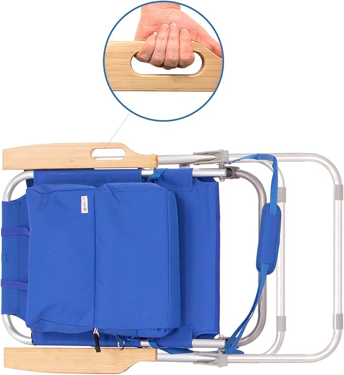 Heavy Duty Tall Beach Chair for Adults 17 High Off Ground 4-Position Reclining Insulated Cooler &amp Storage Pouch Bamboo-Finish Arms 300 lb Capacity