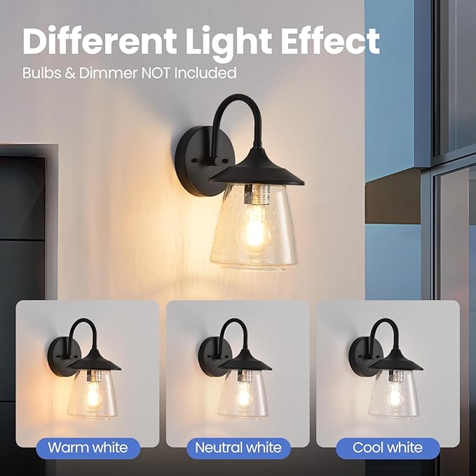 Outdoor Wall Sconce Exterior Waterproof Wall Light Fixture Outside Porch Light with Bubble Glass Shade Matte Black Outdoor Wall Lantern for Patio Garage entryway 2-Pack