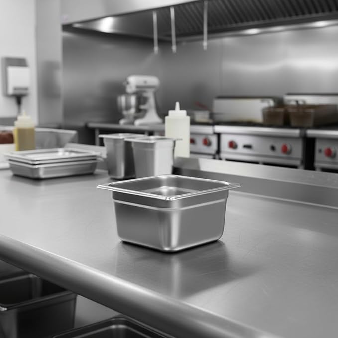 Soro Essentials- 1/6 Size 4 Deep Stainless Steel Anti-Jamming Steam Table Pan 22 Gauge- Chafer Food Pan Stackable Anti-Jam Steam Pans for Hotel Restaurant Supplies Party Buffet Event Catering