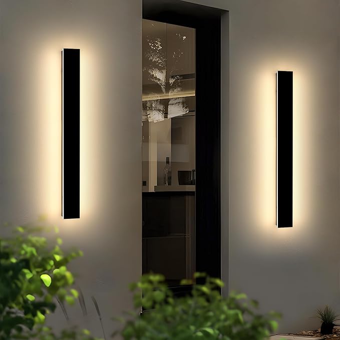 2 Pack 39.3inch Modern Outdoor Wall Sconce 3 CCT 3000K/4500K/6000K IP65 Waterproof Long Strip Exterior Light 36W Black Outside Garden Lighting for Porch Patio Fence Yard