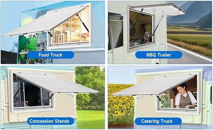 Aluminum Alloy Food Truck Window - 50 x 30 Inch Up to 80 Degrees Serving Window for Concession Trailers