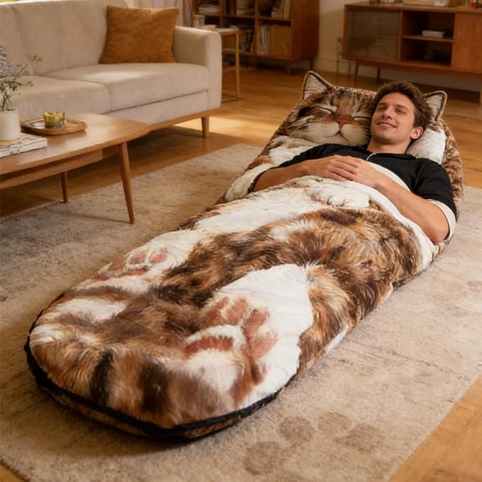Adult Soft Sleeping Bag – Plush Cat Envelope Sleeping Bag for Camping Sleepovers &amp Home Lounging Washable Warm Blanket 68.9x31.5