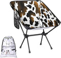 Animal Cow Pattern Print Black Camping Chair Lightweight Portable Chairs for Adults Easy Installation Outdoor Foldable Camping Chair for Camping Fishing Hiking Picnic Beach