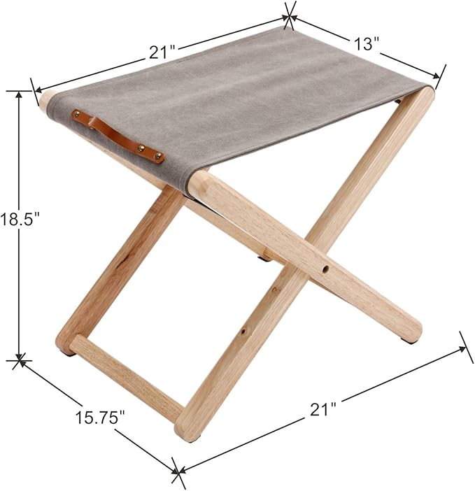 Folding Canvas Camp Stools Set of 6 Wood Folding Camping Stool Patio Portable Foot Stool for Garden Outdoor Fishing Picnic Travel BBQ Grey