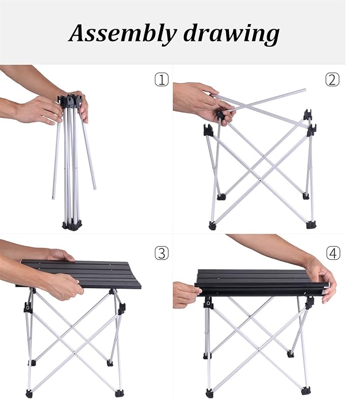 Camping Table Chairs Black Outdoor Set Portable Aluminum Camping Picnic Table Used for Self-Driving Fishing and Barbecue 56x40x40cm
