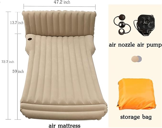 Car Inflatable Mattress Camping Inflatable Mattress with Air Pump SUV Portable Inflatable Bed Non-Slip PVC Flocking Mattress Car Travel Inflatable Bed