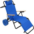 Beach Chair Cart with Wheels 2 in 1 Foldable Beach Lounge Chair Buggy Cart Large Wheels for Pool Backyard Sunbathing Picnic (Light Blue)