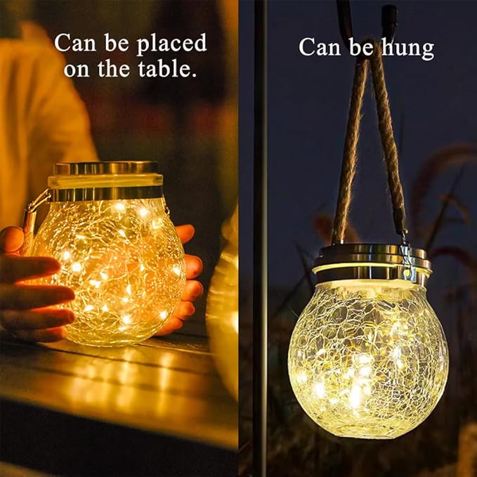 Solar Lanterns Outdoor  Warm White LED Waterproof Garden Hanging Lights for Patio Yard Lawn Pathway Bright Weather-Resistant String Lights (2 Pack Warm White)
