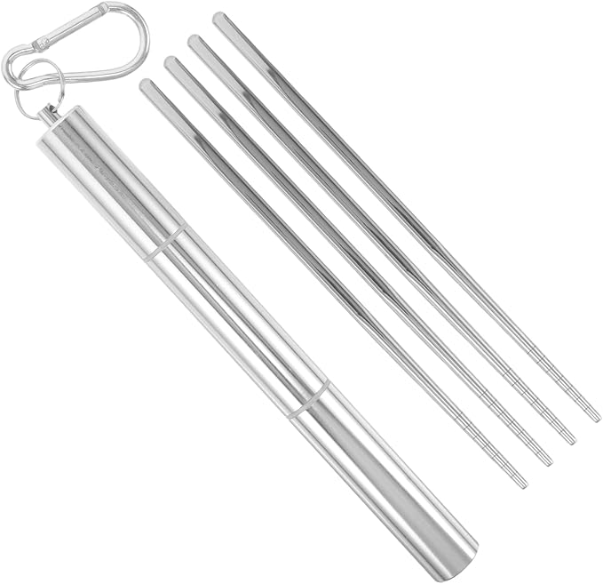 LOGOFUN 4pcs Stainless Steel Travel Chopsticks with Metal Carrying Case Portable Utensils for Camping Hiking Picnic