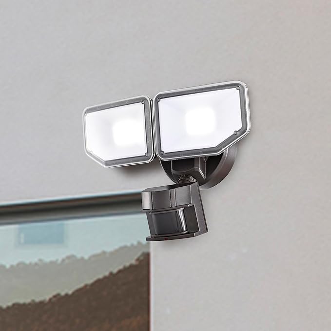 40W LED Security Lights Motion Sensor Light Outdoor 180 Degree 4000LM 5000 K ETL Water Resistant Clear 2 Head Motion Detector Flood Light for Garage Yard 2-Pack (Bronze)