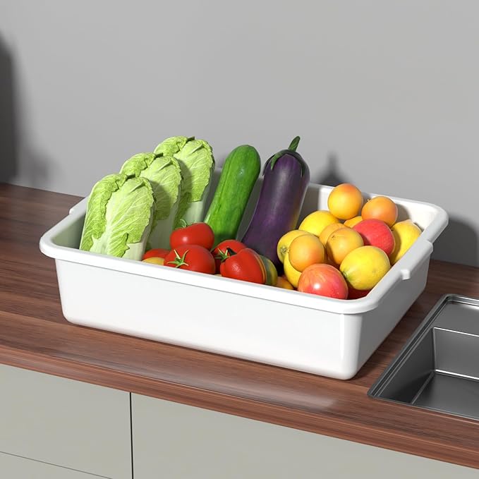 4 Pack Extra Large Bus Tub 32 L White Utility Bus Box Plastic Dish Tub for Restaurant
