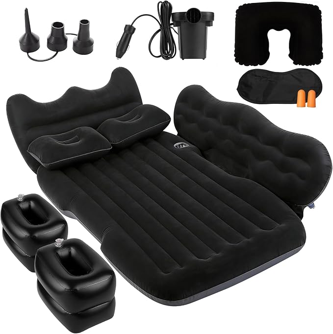 Inflatable Car SUV Air Mattress Back Seat Bed with Air PumpPortable Thickened Car Travel Camping Sleeping Air Mattress Blow Up Bed for Car Universal SUV