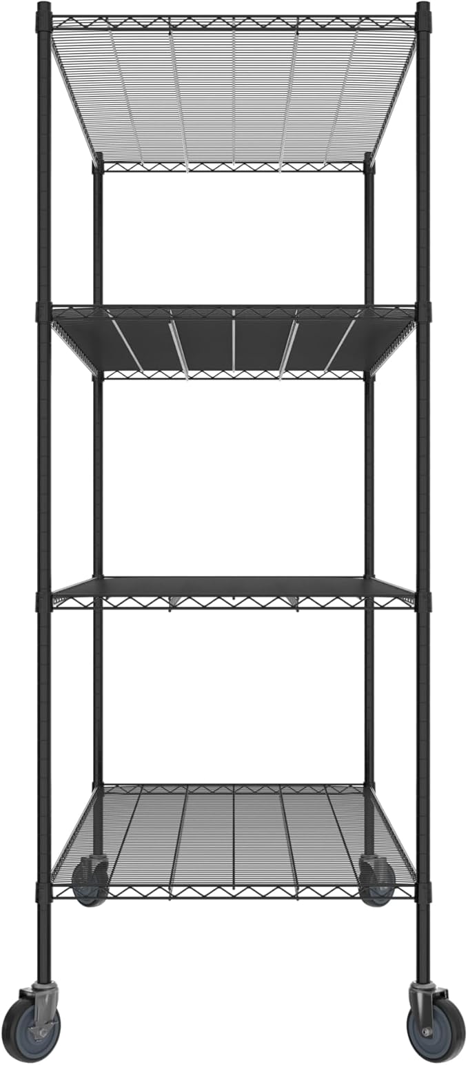 Commercial NSF Listed Black Epoxy Mobile Wire Shelving Kit 30 x 60 x 80 with 4 Shelves Perfect for Warehouse Walk-in Refrigerator Freezer Grocery Store Restaurant Dishroom