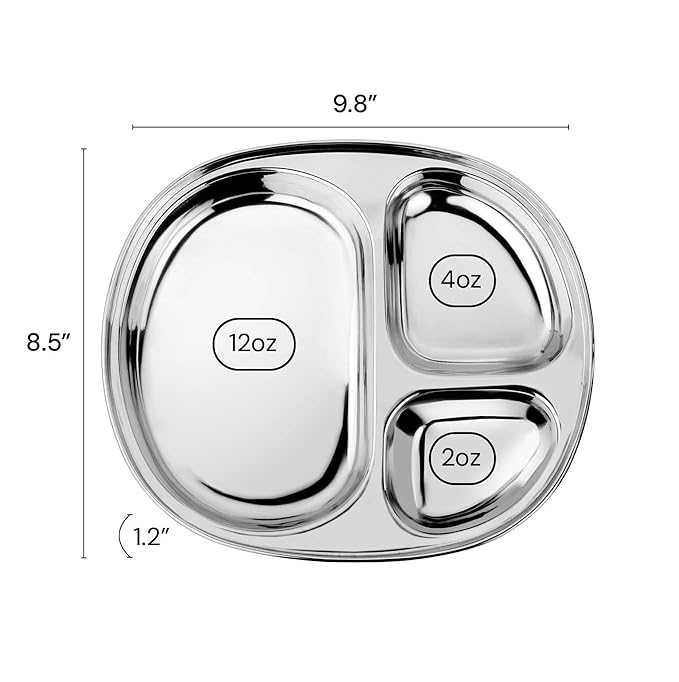 Ahimsa Stainless Steel Kids Plate Pediatrician Designed Divided Toddler &amp Baby Plates Non Toxic Unbreakable &amp Dishwasher Safe Polished