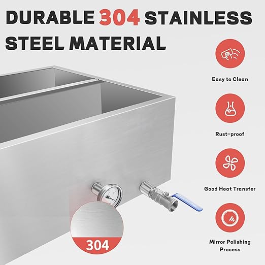 Maple Syrup Evaporator Pan 53.3Gal 304 Stainless Steel Maple Syrup Evaporator with Valve Thermometer and Divided Design 48 x 24 x 18.7 Inch Feed Pan for Boiling Maple Syrup for Home and Outdoor Use