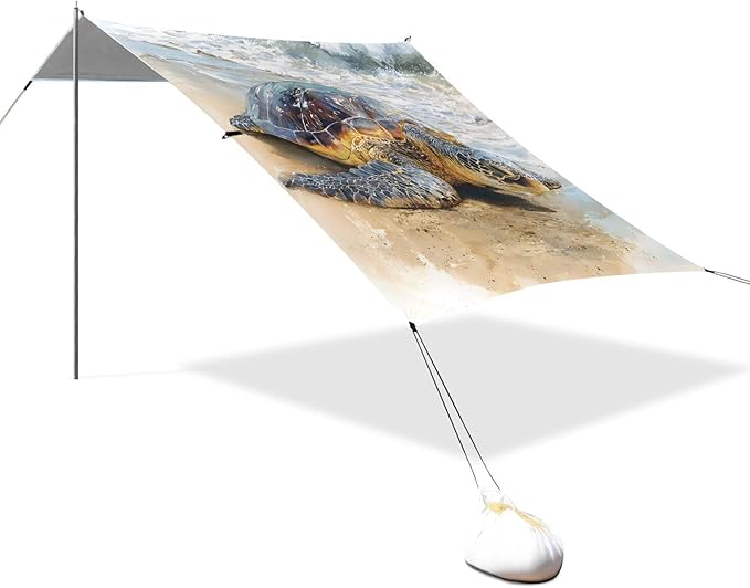 ALAZA Watercolor Seaturtle on Beach Beach Tent Sun Shelter UPF50+ Protection Beach Shade Canopy w/ 4 Sandbags for Outdoor Camping Fishing Backyard Fun Picnic 10x9 ft