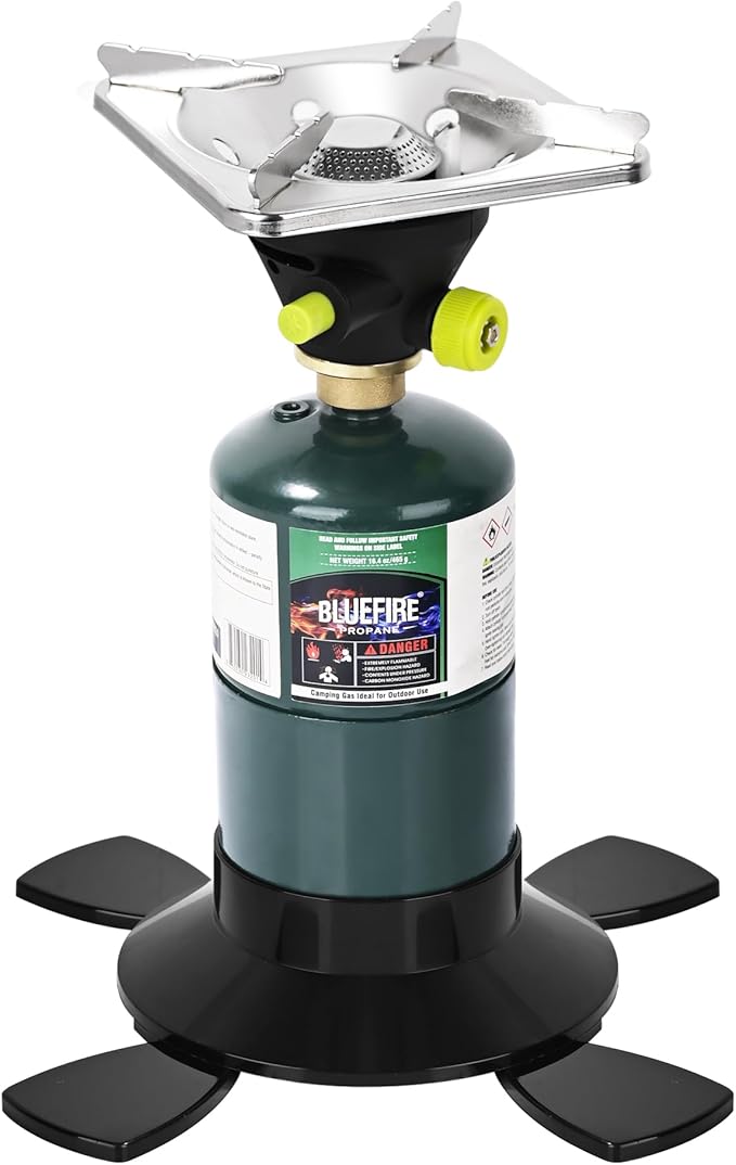 Bottletop Propane Camping Stove with Gas Cylinder Base Lightweight Propane and MAPP Gas Camping Stove with Instant Ignition for Hiking Backpacking and Outdoor Cooking Ultra-Portable Durable Camp Stove