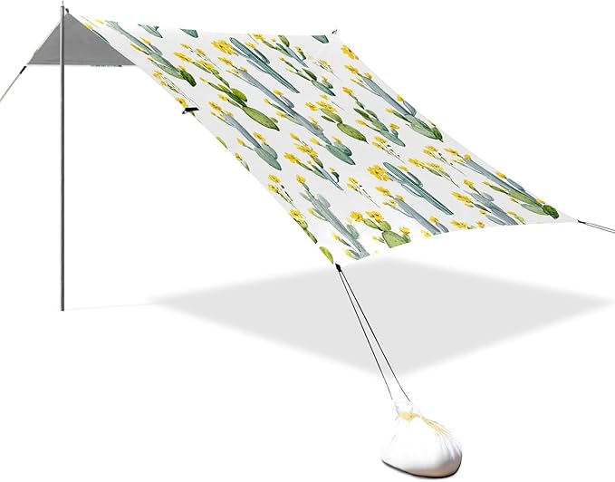 Bolaz Beach Canopy Tent Sun Shade9'×10.5' Large Family Beach Shade UPF50+- Outdoor Shade for Camping Trips FishingWatercolor Cactus Pattern