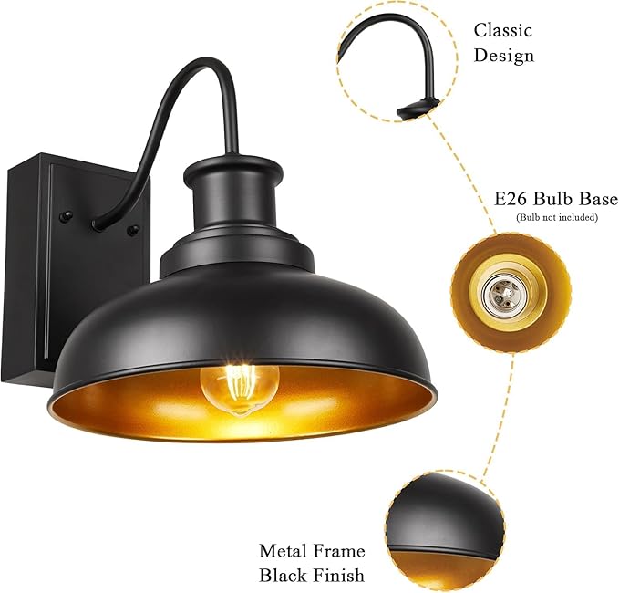Outdoor Barn Light with GFCI Outlet Farmhouse Exterior Wall Sconce Light Vintage Wall Lighting Fixture Industrial Black Wall Lantern with Built in for Porch Entryway Garage Patio