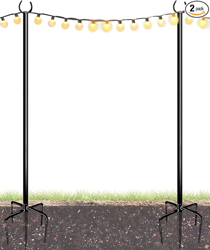 10FT String Light Poles for Outdoor Heavy Duty Metal Lighting Stand Pole for Garden Lawn Backyard Patio Holiday Wedding Party Decorations 2 Pack