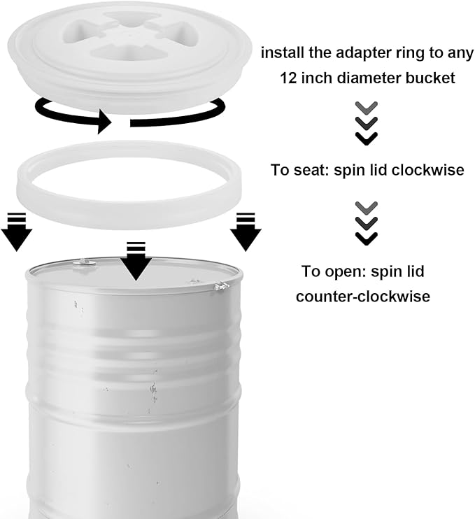 4 Pieces 5 Gallon Gamma Seal Lids Food Grade Leak-Proof Buckets Lids Plastic Screw Pail Lid for Pet Food Storage Chicken Feeders Paint Storage Compatible with Gamma (White+Grey)